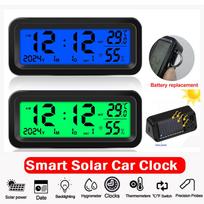 Skaitmeninis automobilio laikrodis maitinamas saulės energija/baterijomis su termometru, higrometru, temperatūra, data, LCD apšviečiamu ekranu, prietaisų skydelio lipduku Solar & Battery Powered