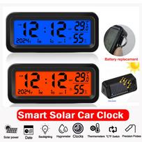 Skaitmeninis automobilio laikrodis maitinamas saulės energija/baterijomis su termometru, higrometru, temperatūra, data, LCD apšviečiamu ekranu, prietaisų skydelio lipduku Solar & Battery Powered