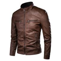 Vyriškas rudens priežastinis vintažinis odinis paltas Vyriškas pavasario aprangos dizainas Motor Biker Pocket Pu odinė striukė vyrams XXXXL brown