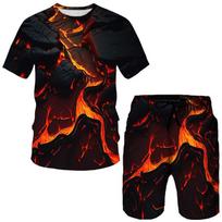 Madingi „Flame Magma“ 3D spausdinimo marškinėliai, šortai, vyriški sportiniai kostiumai, dideli trumpomis rankovėmis marškinėliai, kelnės, vyriški kostiumai L black