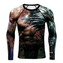 Raumenų tatuiruotė Vyriški kompresiniai marškinėliai ilgomis rankovėmis Vilkas Drakonas Sportinė apranga Rashguard Fitneso sporto salės viršūnės Marškinėliai Gatvės apranga 4XL gray