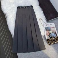 New Spring And Summer High-end Tailored Midi Skirt Hip-concealing Slimming Mid-length Pleated Skirt Loose A-line Long Skirt L gray