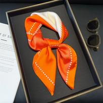 70cm Rožinis gėlėtas šilkinis skara moterims Imituotas šilkas Gaivi ir elegantiška Universali galvos apdangalas Drabužiai Krepšiai ir kvadratinė skara orange