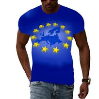 Vasarinis apvalios apykaklės 3D Europos vėliavos žemėlapio grafinio spaudinio viršutinis drabužis Madingi laisvalaikio trumpomis rankovėmis vyriški marškinėliai M blue