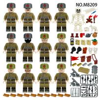 12 vnt. Antrojo pasaulinio karo karinės serijos Kalnų lauko pajėgų kareivio minifigūrėlės Konstruktoriai black