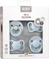 Bibs BIBS TRY-IT PACK BABY Mėlynas 4 čiulptukų rinkinys kūdikiams dovanų rinkinys