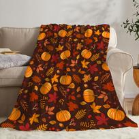 Rudens Padėkos dienos pledas Klevo lapas Moliūgas Flanelės spaudinio pledas Super minkštas jaukus miego pledas Puiki namų dovana jai 30x40in orange