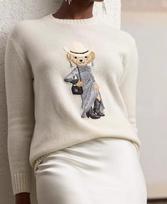 Moterų megztinis Drabužiai Meškiuko siuvinėjimas Apvali apykaklė Slim Fit megztinis Animacinis Kolegijos stilius Megztas Oversize S gray