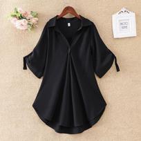2022 Summer Women Chiffon Shirt Loose Fit Mid Length Slim Waist Design Medium black