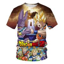 3D T-shirt Summer Short Sleeve O-Neck Goku Vegeta Men's Casual Tee 4XL gray
