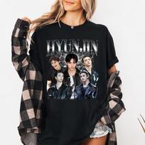 2026 Stray Kids Hyunjin Vasaros Mada Madingi Marškinėliai Vyrams Moterims Vintage Viršutinė Dalis Hip Hop Gatvės Apranga Per dydį T-shirt Trumpomis Rankovėmis Laisvalaikio Drabužiai L black