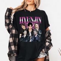 2026 Stray Kids Hyunjin Vasaros Mada Madingi Marškinėliai Vyrams Moterims Vintage Viršutinė Dalis Hip Hop Gatvės Apranga Per dydį T-shirt Trumpomis Rankovėmis Laisvalaikio Drabužiai S mėlyna