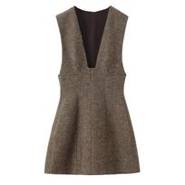 2025 Autumn European Style Mid-Length V-Neck Women's Dress XS gray