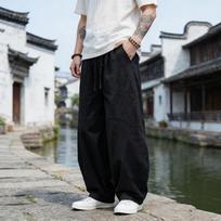 Medvilninės ir lininės kelnės vyriškos naujos vasarinės didelio dydžio laisvos plačios kelnės retro Zen laisvalaikio lininės kelnės 5XL juoda