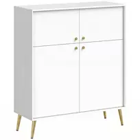 Komoda su 4 durelėmis ir metalinėmis kojelėmis, kreminė su aukso spalvos detalėmis, 105,4 × 40,5 × 122,4 cm