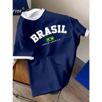 3D Spausdinti Brazilijos Vėliavos Marškinėliai Vyrams Brazilijos Sportinio Rašto Marškinėliai Vasaros Mados Atsipalaidavę Apvalios Kaklo Marškinėliai Trumpomis Rankovėmis 6XL blue