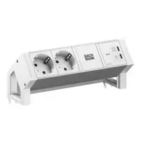 Bachmann DESK2 ALU Balta 2xCEE7/3, 1xUSB C/C 45 W, ilgis 0,2 m, RAL9010