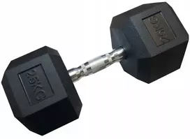 Kubisport Vienarankė šešiakampė guminė hantelė svoris apkrova 25 kg (Kub_05-CB25HEX)