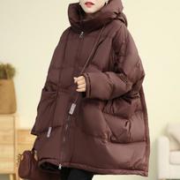 Women's Mid-Length Hooded Patchwork Pendant Down Jacket - Plus Size, Loose Fit, White Duck Down, Autumn/Winter Style One Size black