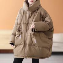 Women's Mid-Length Hooded Patchwork Pendant Down Jacket - Plus Size, Loose Fit, White Duck Down, Autumn/Winter Style One Size