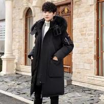 Autumn Winter Thickened Warm Cold-proof Mid-length Over-the-knee Jackets Men's Loose Casual High Street Parkas Male Clothes XL black