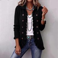 Women's Long Sleeve Ruffled Knit Cardigan Color Casual Top S juoda