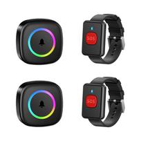 Belaidis skambučio mygtukas senjorams - Ilgo nuotolio namų avarinio signalizacijos sistema 2 Watch Buttons + 2 Receivers (Black)