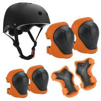 Vaikų riedlentės ir paspirtuko saugos įrangos rinkinys, 7 dalių apsauginė įranga su šalmu, vaikams Orange-Black 7-piece set with helmet