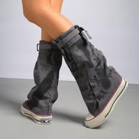 Women Canvas Sneakers Flats Designer Mid Calf Boots Fashion Shoes Woman Trend New Punk Chelsea Boots Lady Shoes 37 black