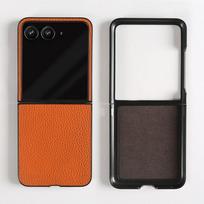 Prabangus natūralios odos dėklas Motorola Razr 50 Ultra, odos rašto Razr50 telefono galinis dangtelis Coque Shell Capa Motorola Razr 50 black