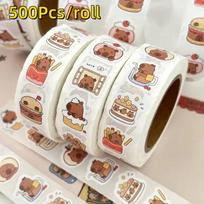 500Pcs Capybara Stickers Roll Waterproof PVC Self-Adhesive Decals Cute Animal & Food-Themed Perfect for Laptops Scrapbook Phones white