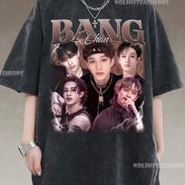 Bang Chan Stray Kids Retro T-Shirt, Kpop Music Fan Gift M gray