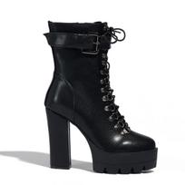 Women's Gothic Platform High-Heeled Mid-Calf Motorcycle Boots, Chunky Sole Leather Boots, Large Sizes Available 41 (Custom Made)