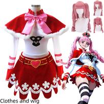 Perona cosplay kostiumas anime pirato raudonas apsiaustas ir sijonas moterims cosplay kostiumai XS（old） rožinė