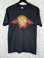 00s Vintage HIM Embrace The Fire Heartagram Love Metal Band T-Shirt Black Size S Unisex T-Shirt M black