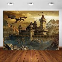 Medieval castles and dragons - Background decorations for fantasy-themed birthday parties and Halloween parties | Polyester 59×39inch/150*100cm