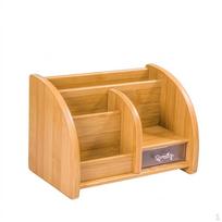 Buko medienos rašiklių laikiklis stalui, kvadratinis stalo organizatorius biurui, tvirtas pieštukų dėklas, rankų darbo Light Brown Bamboo Grain beige
