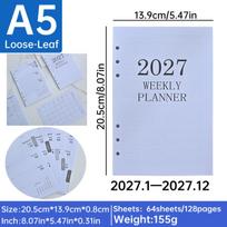 2027 A5 Loose-leaf 6-Hole Weekly Planner Refill, 64 Sheets - English Calendar Daily/Weekly white