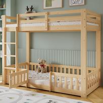 [29688788NAA] Bunk Bed, Pine + LVL, with Right-Angle Staircase, Railing, Door and Fall Protection, Free Design Space Under Bed, Natural, 90x200cm 204 x 100.5 x 150 cm