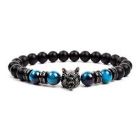 Vilkas žavesio apyrankės Vyrai Natūralūs Juodi Agatai Onikso Akmens Apyrankė Drąsi Blue Tiger Eye Elastinė 8 mm Karoliukai Papuošalai Karoliukai Pulsera 17cm-6.7inch black