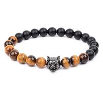 Vilkas žavesio apyrankės Vyrai Natūralūs Juodi Agatai Onikso Akmens Apyrankė Drąsi Blue Tiger Eye Elastinė 8 mm Karoliukai Papuošalai Karoliukai Pulsera 17cm-6.7inch black