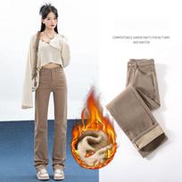 Fashion Jeans Thick Warm Fleece Fleece Winter Mid Waist Warm Female Ladies Casual Denim XS