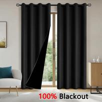 2 vnt. Visiškai užtemdančios užuolaidos - Užuolaidos miegamajam ir svetainei - Apsauga nuo UV spindulių, lengvas slankiojimas ir stilingas dizainas 100X130CM 2PCS&Grommet Top juoda