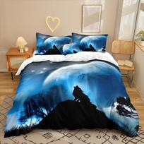 Vilko serijos 3D skaitmeninės spaudos trijų dalių patalynės komplektas paklodė antklodės užvalkalas 135 * 200 two-piece set blue