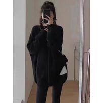 Autumn and Winter Pullover Women Medium and Long Sweater Fashion Loose Office Knitted Bottoming Shirt Solid Color O Neck Long Sleeve Casual Simple Top One size juoda