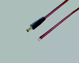 BKL Electronic 075144 žemos įtampos jungiamasis kabelis, DC kištukas 5,5 x 2,1 mm į atvirus galus, 0,5 m, juodas