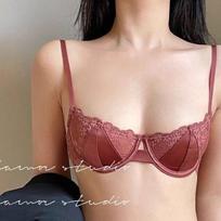 Aukščiausios kokybės prancūziškas pusiau atviras liemenėlės su lankeliais komplektas: Seksualus moteriškas pakėlimas ir palaikymas M (34/75ABC) brown