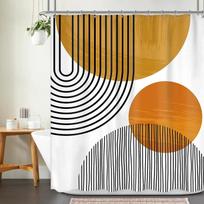Abstract Bohemian Shower Curtain Mid Century Arches Sun Leaves Modern Simple Aesthetic Lines Geometric Decorative Shower Curtain 90x180cm
