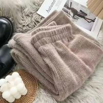 Naujos žieminės storos vintažinės elastinės juosmens tiesios kelnės moteriškos „All Match Mink Velvet“ plonos plačios kelnės, laisvos kelnės, moteriški laisvalaikio drabužiai S chaki