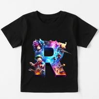 Roblox 26 raidės Spausdinti medvilniniai marškinėliai berniukams, mergaitėms, vaikams Trumpomis rankovėmis Laisvalaikio marškinėliai Vaikų vasariniai drabužiai 140 black